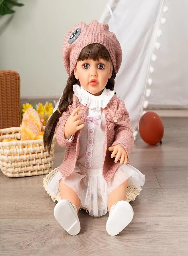 OOTLO Lifelike Musical Full Silicone Body Reborn Baby Girl Doll Toy,22" Beautiful Lifelike Doll Full Body Vinyl Silicone with Long Hair for Girls - Image 1